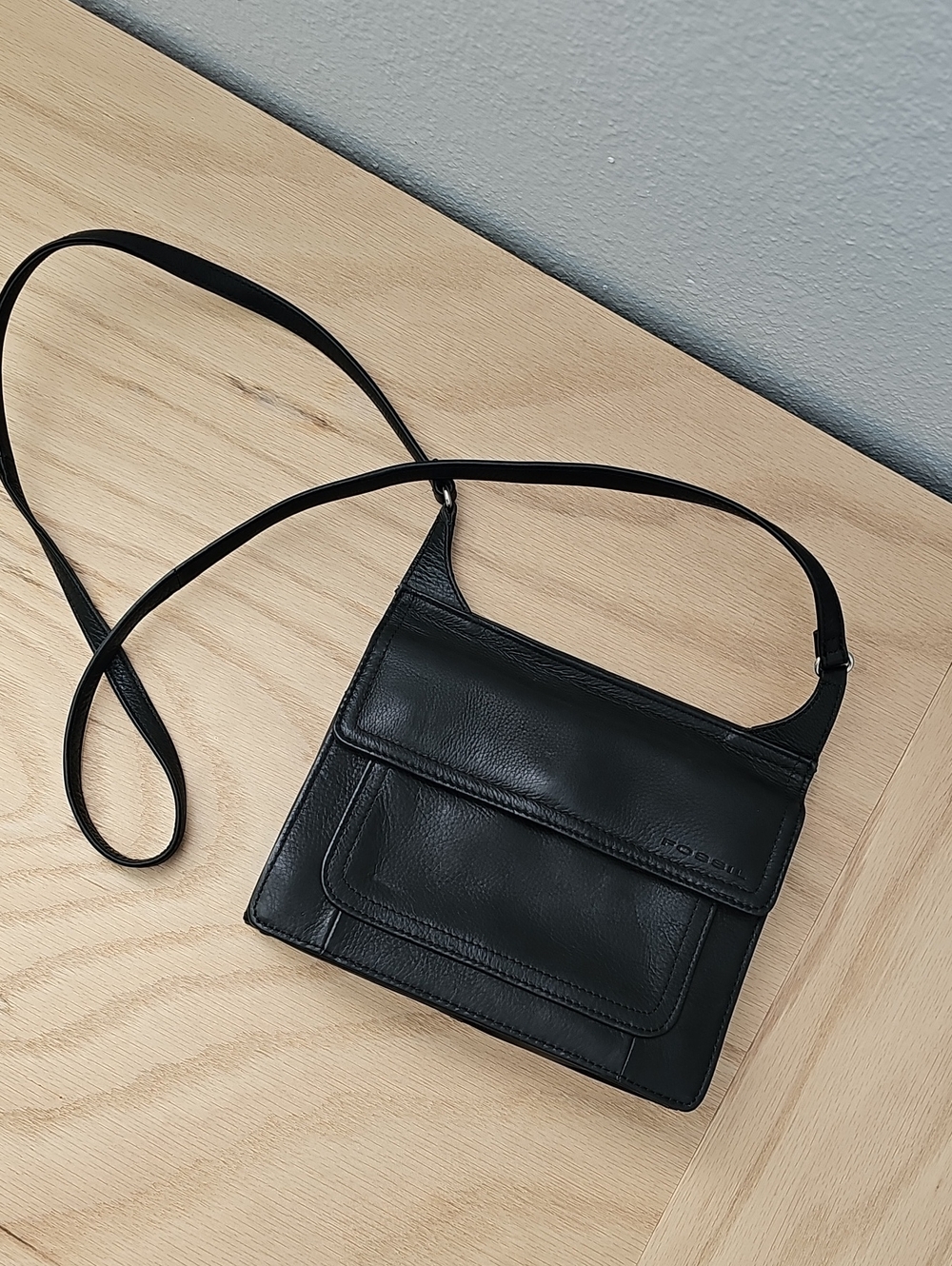 Vintage Fossil Black Leather Double Sided Organizer Crossbody